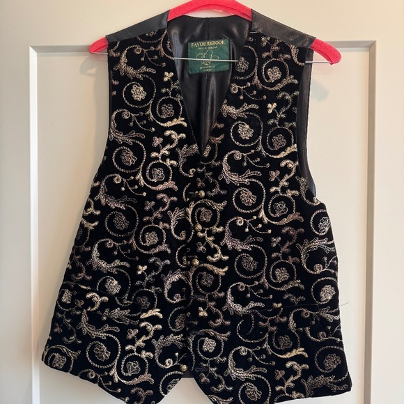 FAVOURBROOK Size 42 (Medium) Black Gold Embroidery Buttoned Vest - Picture 1 of 6